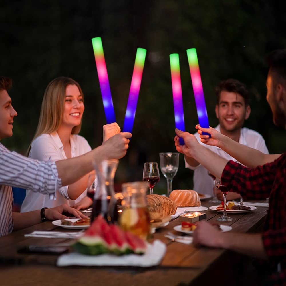 Bylaotrs Foam Glow Sticks Bulk 60 Pack,3 Modes Flashing LED Light Sticks Glow in The Dark Party Supplies Light Up Toys for Parties Wedding Birthday Concert Christmas Halloween