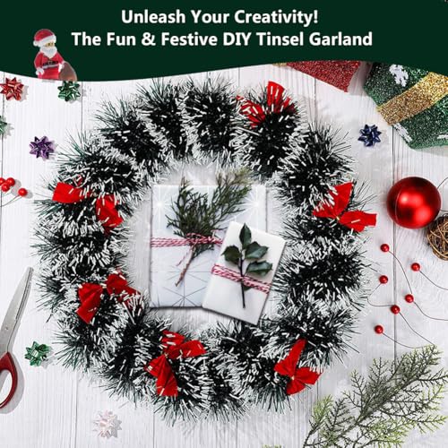Green & White 60ft Christmas Tinsel Garland for Tree - Yunniviva, Glitter Wire Decor