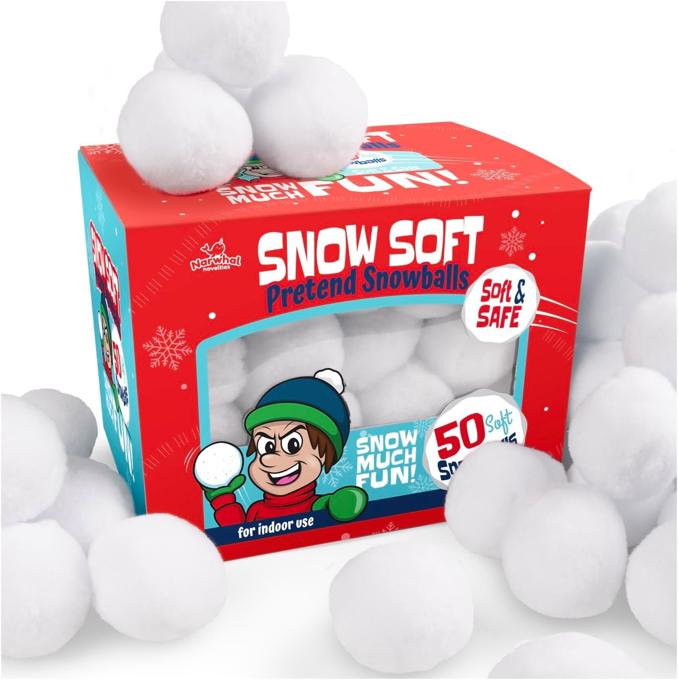 Narwhal Novelties 50 Pack Fun Fake Snowballs - 2-Inch Artificial Snowballs for Indoor/Outdoor Play & Winter Activities