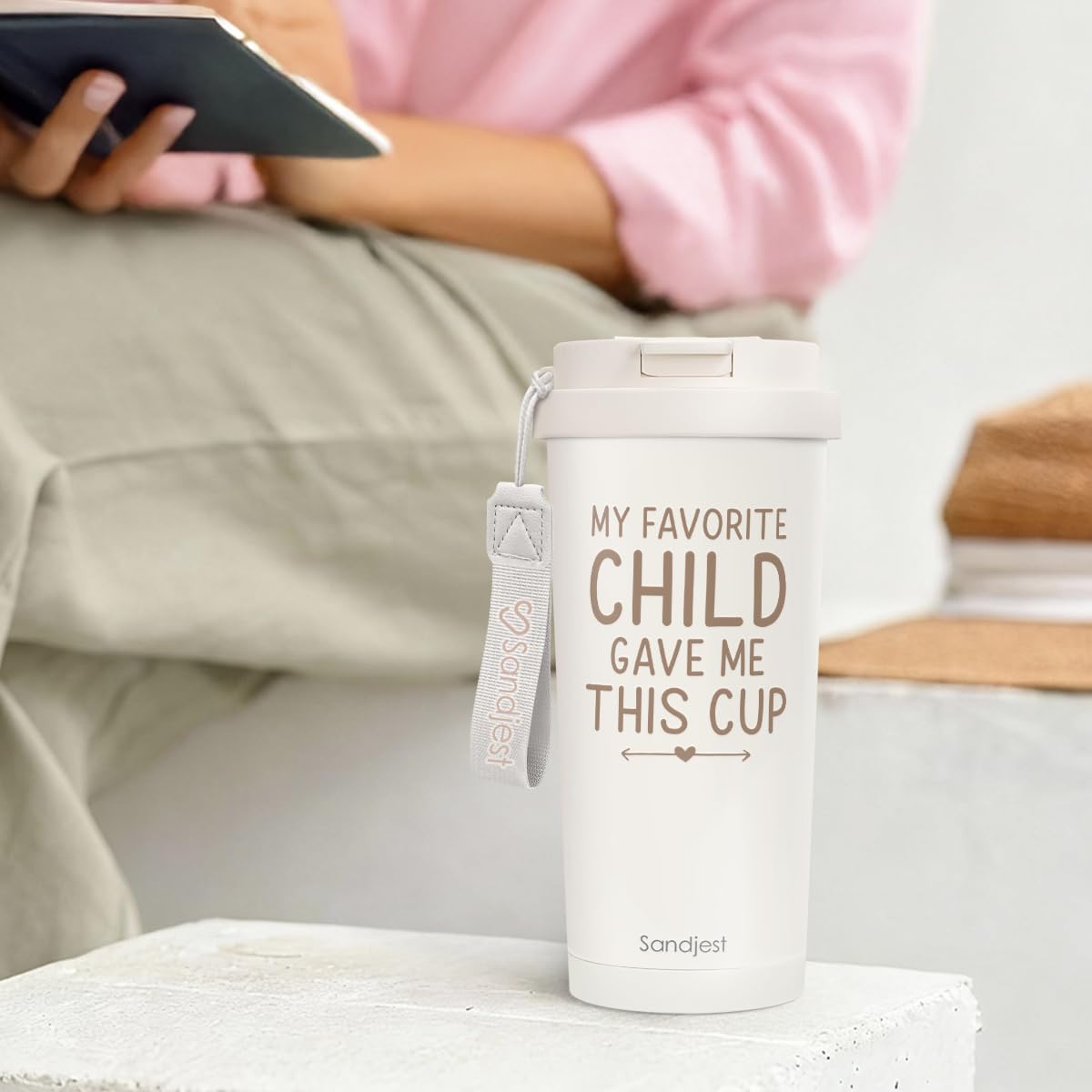 Mom Gift from Son Daughter, Stainless Steel 2-in-1 Lid Coffee Tumbler 18 oz, My Favorite Child Gave Me This Cup Insulated Travel Mug for Women Mother Mama, Gift Idea for Birthday Christmas Mothers Day