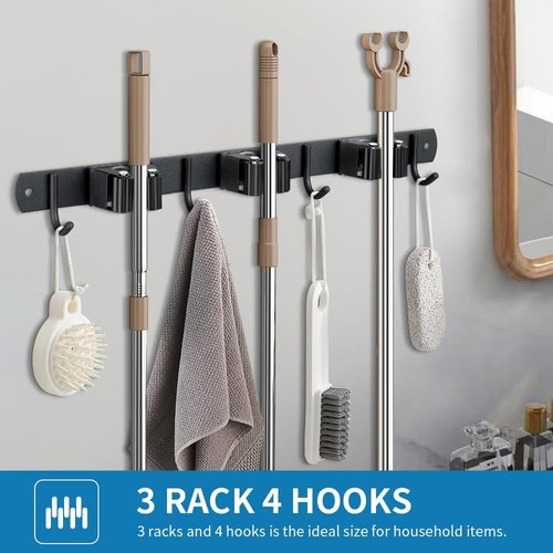 Heavy Duty Broom Hanger & Mop Holder by [Brand Name] - Stainless Steel Wall-Mounted Organizer | 2 Pack, Matte Black
