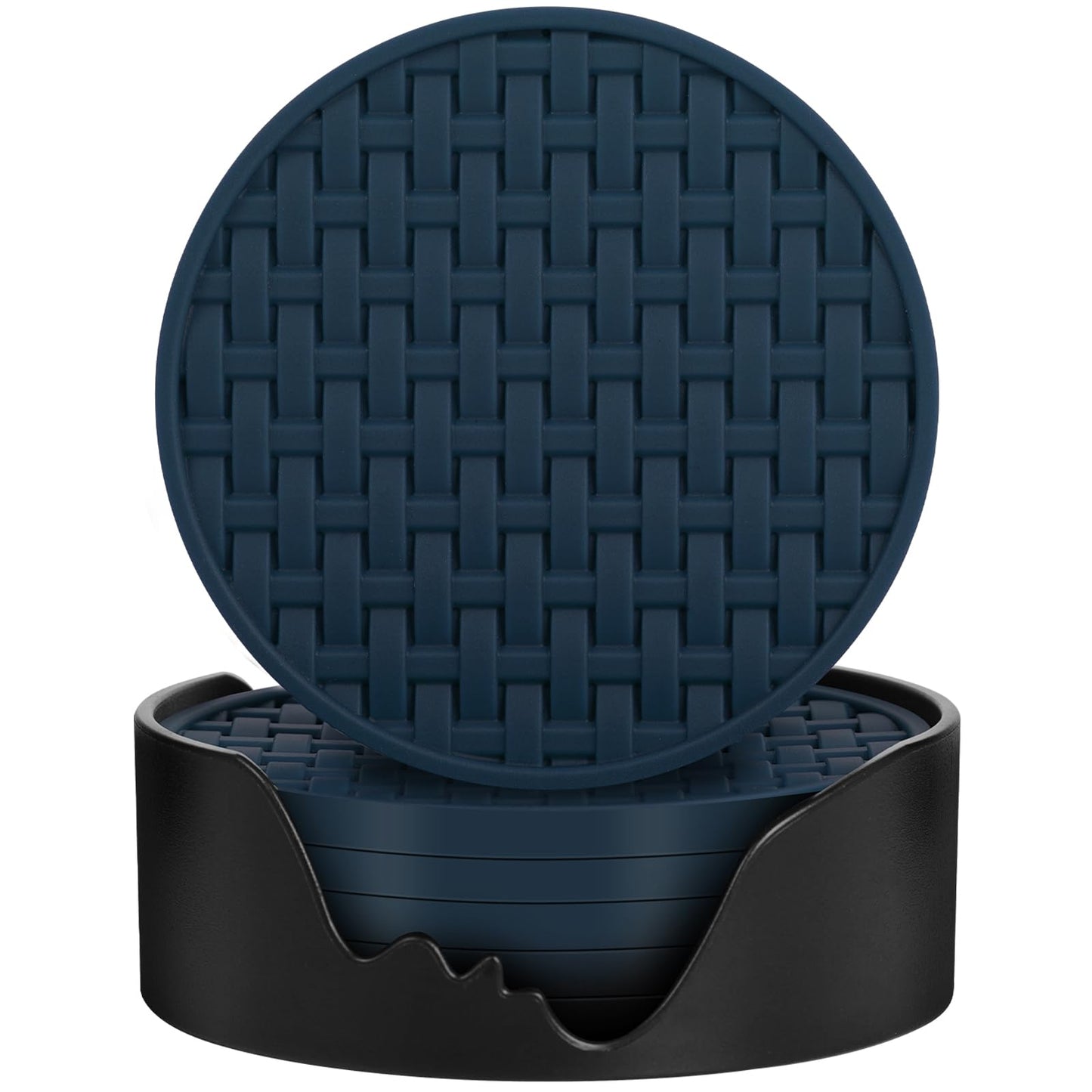 4 Inch Blue Silicone Coasters for Drink Set of 6, Heat-Resistant Waterproof Non-Slip Cup Mats, Round Table Protectors for Coffee Mugs & Beverage Cups, Ideal for Home Kitchen Office Use