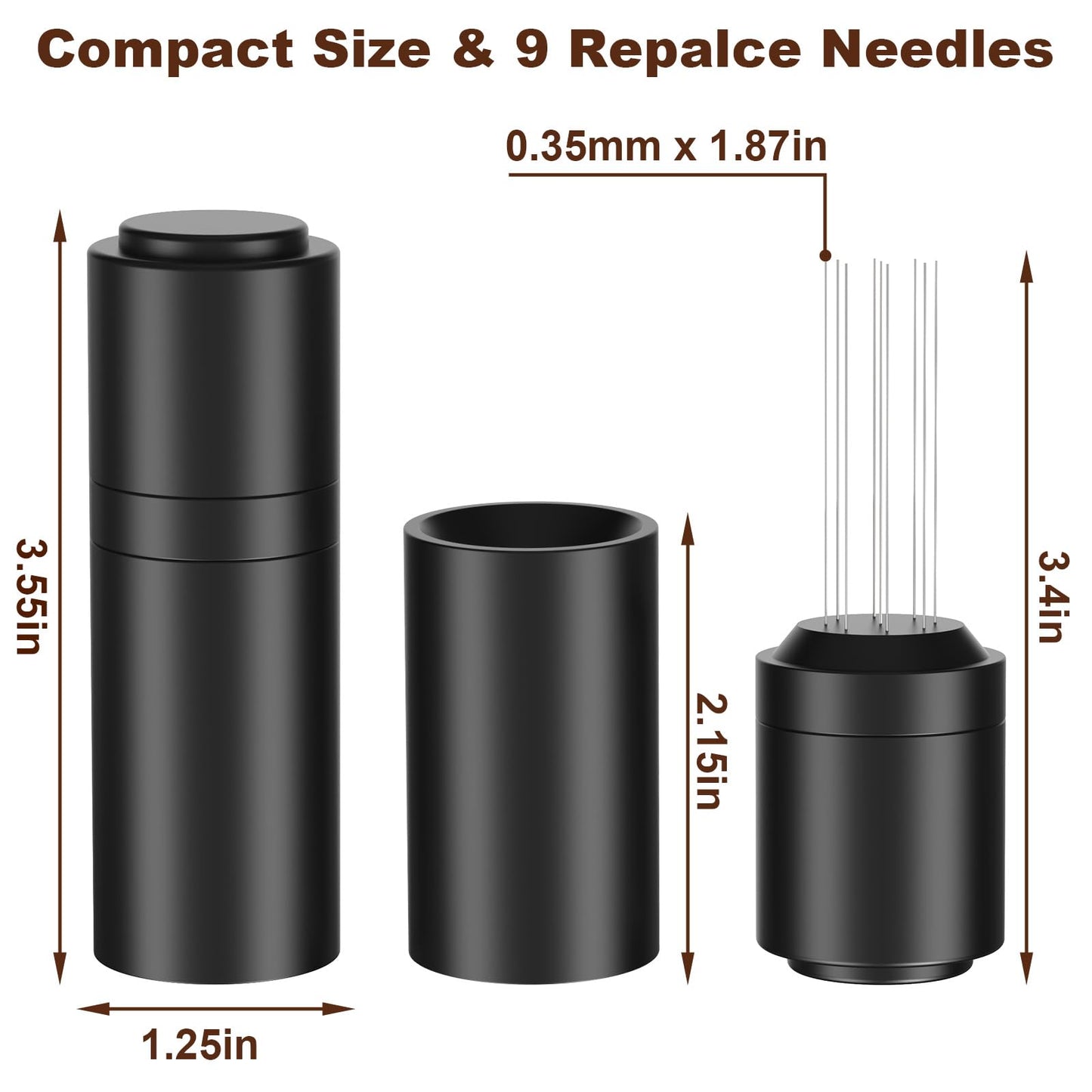 TIVERAIN WDT Espresso Distribution Tools Espresso Stirrer Tool WDT Coffee Distributor for Barista Espresso Machine Accessories 9*0.35mm Espresso Grounds Stirrer with Extra 9 Replaceable Needles,Black