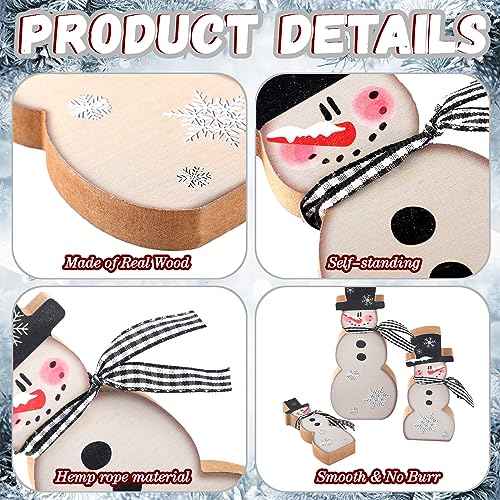 Suzile 3 Pcs Christmas Snowman Tabletop Decor Winter Wooden Table Decorations Rustic Snowman Table Centerpieces Farmhouse Winter Block Sign for Home Fireplace Mantel Holiday Party