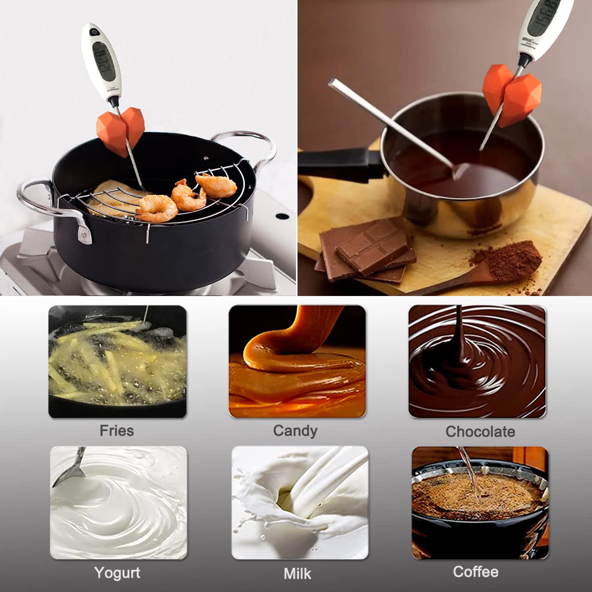 2Pcs Silicone Non-Scratch Pot Clip, Thermometer Clips for Candy Making, Hand-Free Holder to Measure Temperature of Oil, Milk, Chocolate, Candle, Deep Fryer and Cooking Melting Pots
