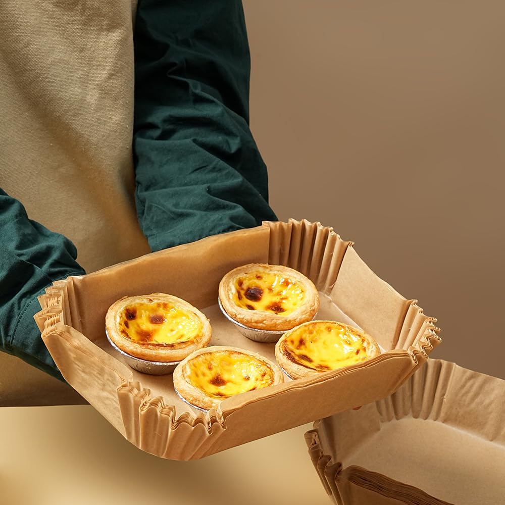 Skiennix Air Fryer Liners - Disposable Virgin Pulp Parchment Paper | 100pcs, Non-Stick & Heat Resistant for 4qt-6qt Air Fryers