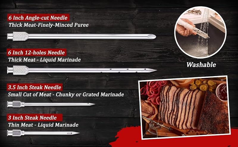Automatic BBQ Meat Marinade Injector Kit with 4 Needles & Case - 2 oz Capacity
