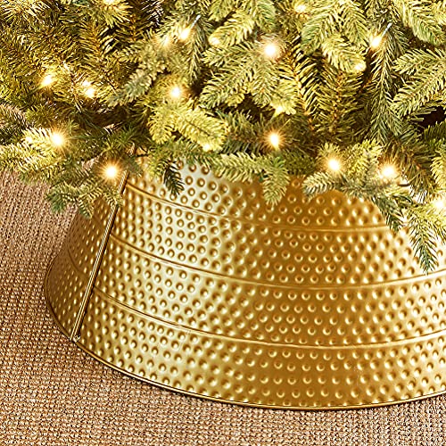 Glitzhome Gold Hammered Metal Tree Collar - 22-inch Christmas Tree Ring Cover