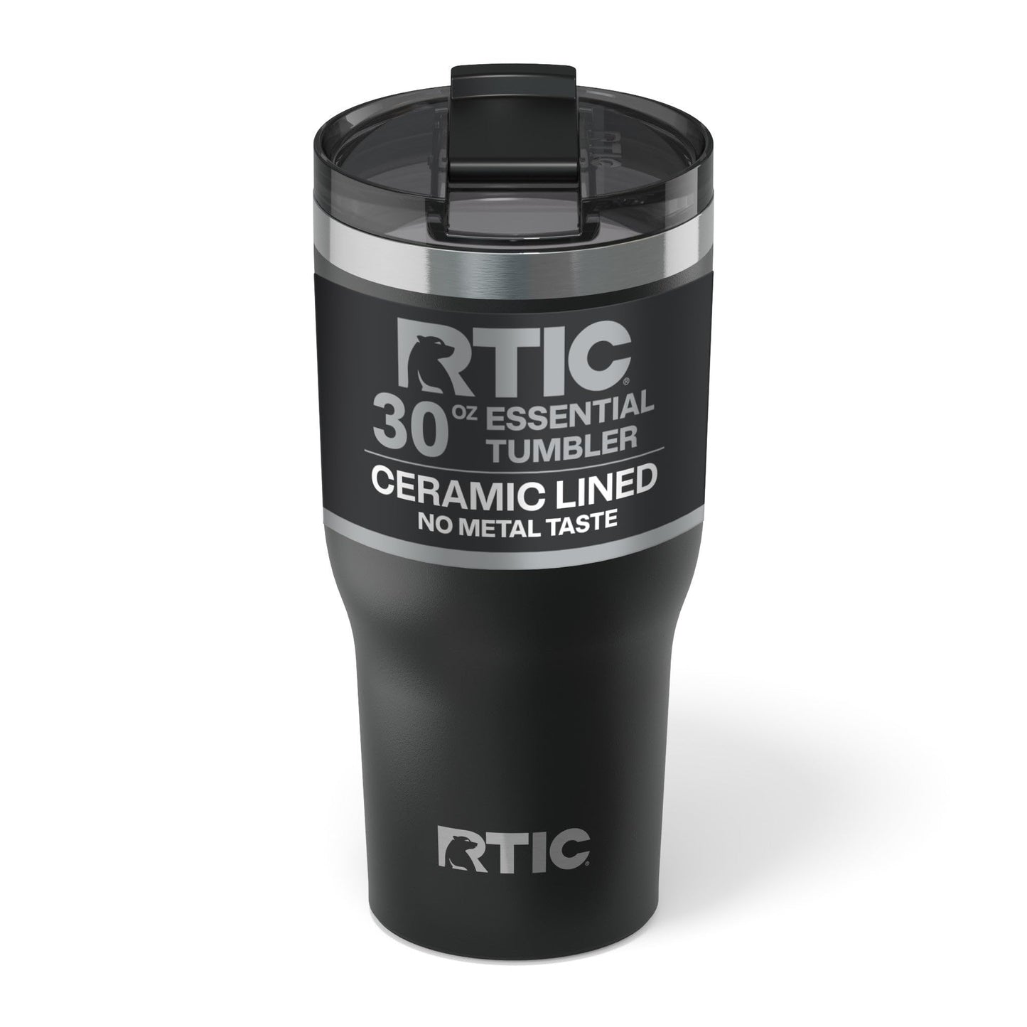 RTIC 30oz Essential Tumbler with Lid, Ceramic Lined, Insulated, Stainless Steel, Metal, Double Wall Vacuum-Insulation, Travel Cup for Iced Coffee, Tea, Hot and Cold Drink, Black