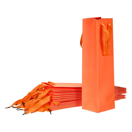 UXCell Orange 4x4x14 Paper Wine Tote Bags - 24pcs with Handles for Wedding, Birthday, Christmas Parties