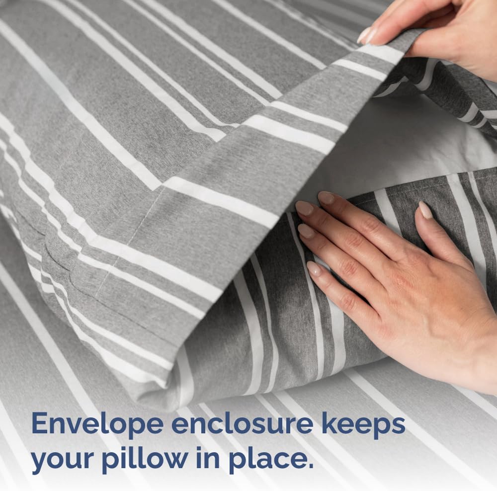 Skiennix Queen Pillow Cases Set of 2 | Ultra Soft Hotel Quality, Wrinkle-Free, Grey Stripes