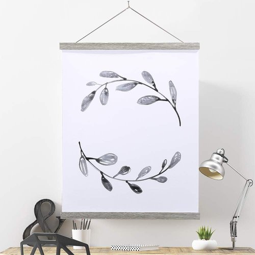 Benjia Magnetic Poster Hanger - 23" Wooden Frame for Canvas Art & Maps | Grey Dowel Hanging Kit