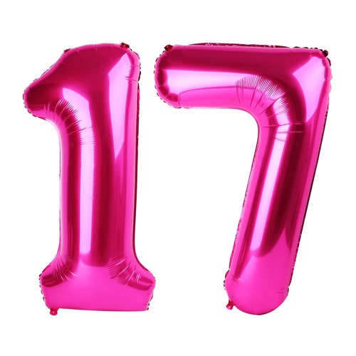 Hot Pink Number 17 Balloons 40 inch, 17 Number Balloons, 17th Birthday Decorations for Girls 17 Year Old Hot Pink Party Supplies
