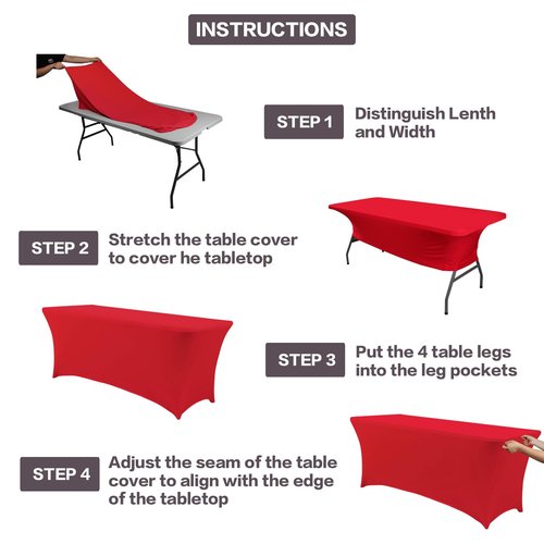 IVAPUPU 2 Pack 4FT Table Cloth for Rectangular Fitted Events Stretch Red Table Covers Washable Cover Spandex Tablecloth Protector for Party, Wedding, Cocktail, Banquet, Festival