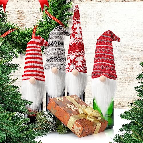 Honeydak 32 Pcs Christmas Gnome Wine Bottle Toppers Knit Hat Party Decor