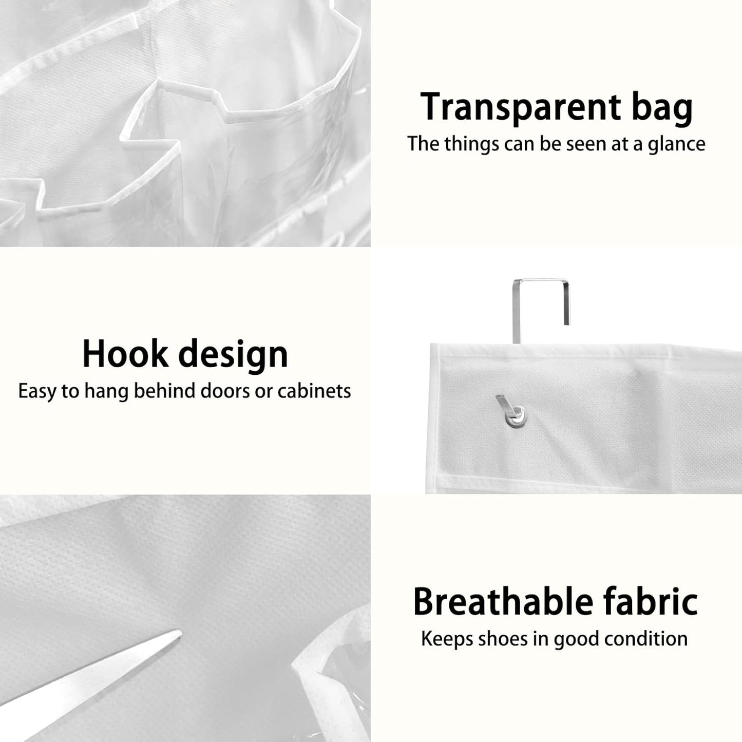 Skiennix 24-Pocket Over-The-Door Shoe Organizer - Large Hanging Rack with Mesh Pockets & 3 Hooks | White