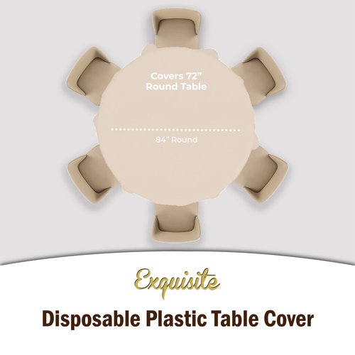 Exquisite 12-Pack Premium Plastic Tablecloth 12-Pack Premium Plastic 84-Inch Round Tablecloth, Ivory