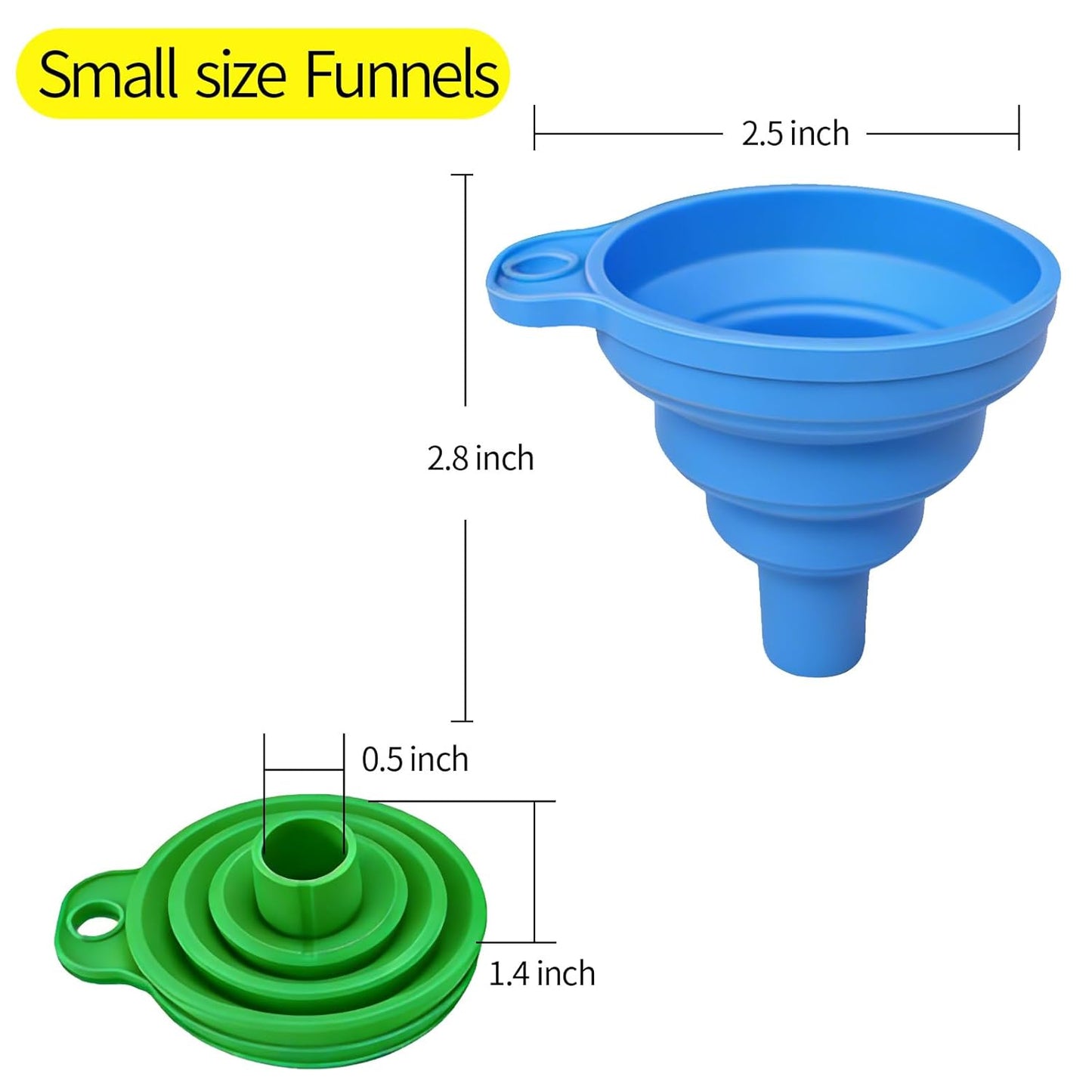 Skiennix 4-Pack Kitchen Funnel Set - Foldable Silicone Collapsible Funnels for Easy Liquid Transfer