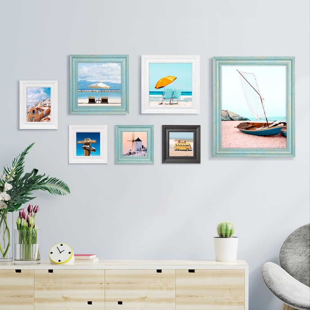 LaVie Home 5x5 Picture Frames - Rustic Wood Grain Photo Frame Set with HD Glass | 3 Assorted Colors