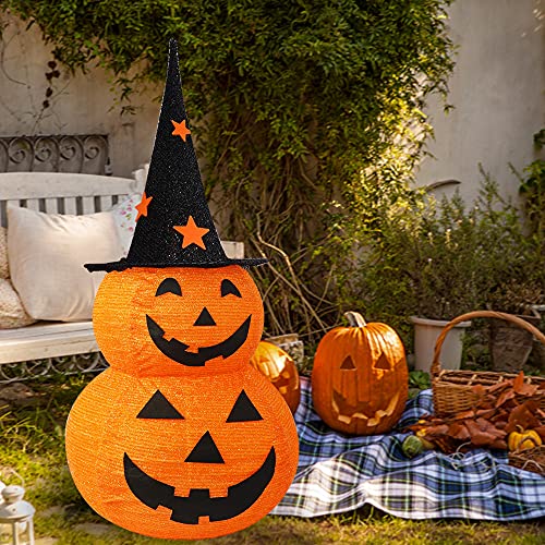 NEROSUN 3 FT Collapsible Lighted Pumpkin Man Halloween Decor with Star Hat, Indoor & Outdoor Garden Yard