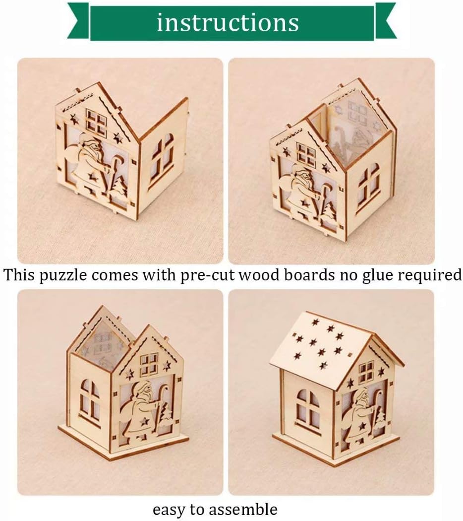 Skiennix Wood Craft Kits - Unfinished 3D Wooden House Puzzle Toy for Kids & Adults | 7 Pieces Included