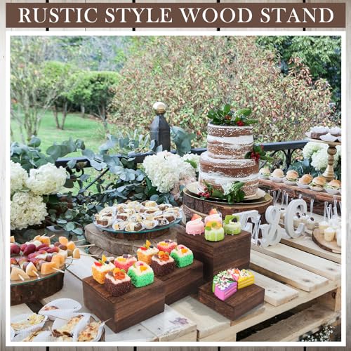 6 Pcs Wooden Display Risers Set - Rustic Cake Stands & Stacking Platforms