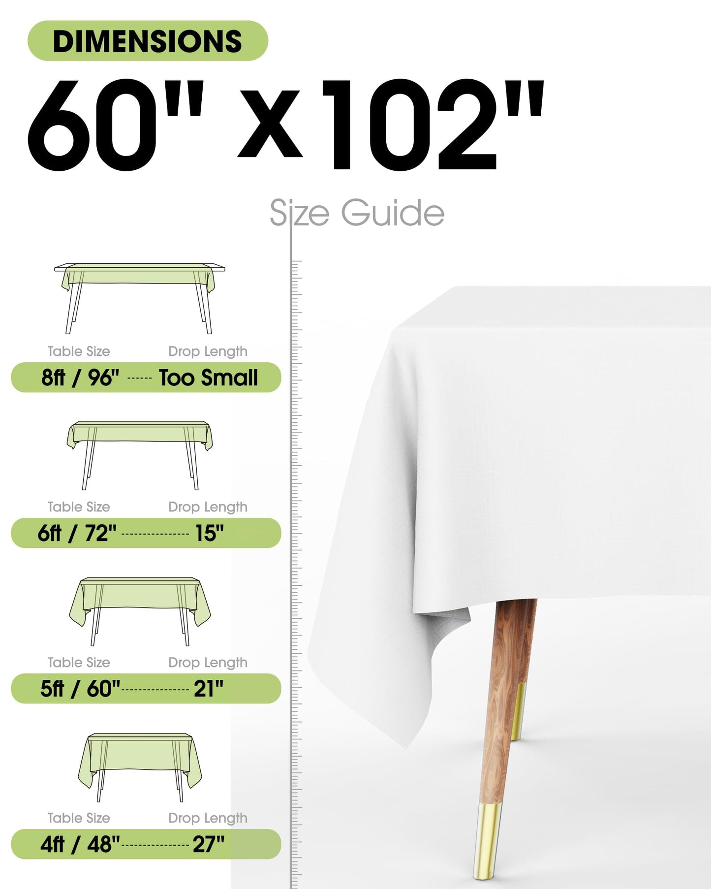 Pureegg Rectangle Table Cloth 60" x 102" – Durable Polyester Tablecloth Offers Reusable & Washable Protection, Ideal for Outdoor Party, Picnic, Wedding, Banquet and Birthday, 6 Pack, White