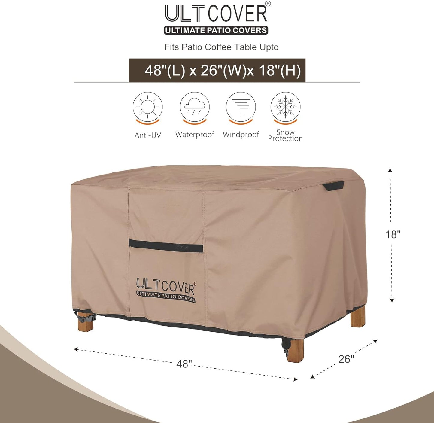 ULTCOVER Waterproof Rectangular Patio Coffee Table Cover - 48x26x18 Inch Outdoor Protection