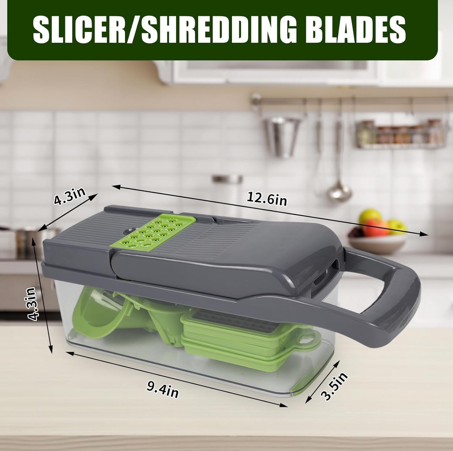 Pro-Series 16-in-1 Vegetable Chopper, Veggie Chopper, Food Chopper with Container, Vegetable Cutter Chopper & Spiralizer for Onion Salad (Grey, 16-piece set)
