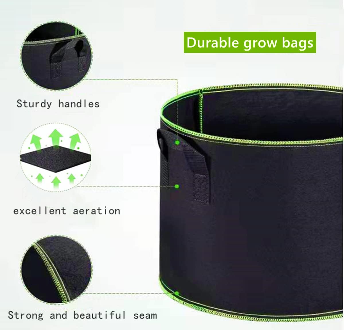 Niurui 5-Pack 5 Gallon Grow Bags - 300G Thick Nonwoven Fabric Pots with Handles for Easy Plant Training