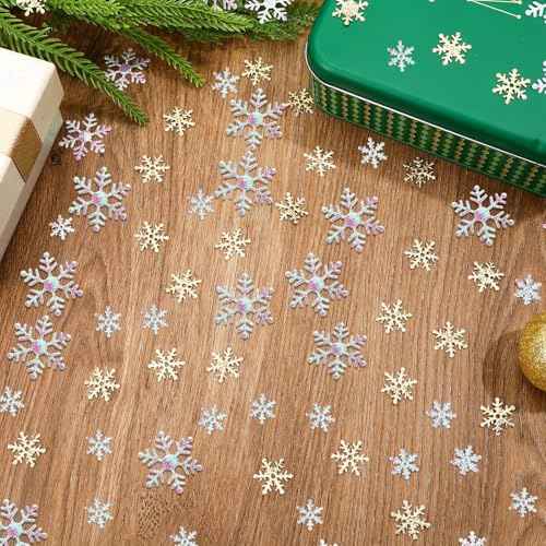 MARFOREVER Snowflake Confetti Decorations, Christmas Snowflake Glitter Confetti White Gold Winter Scatter Sprinkle Table Centerpiece for Winter Wonderland Snow Wedding Birthday Holiday Party Supplie