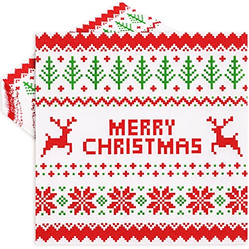 Whaline Christmas Disposable Napkins 6.5 x 6.5 Inch 80-Pack Ugly Sweater Pattern