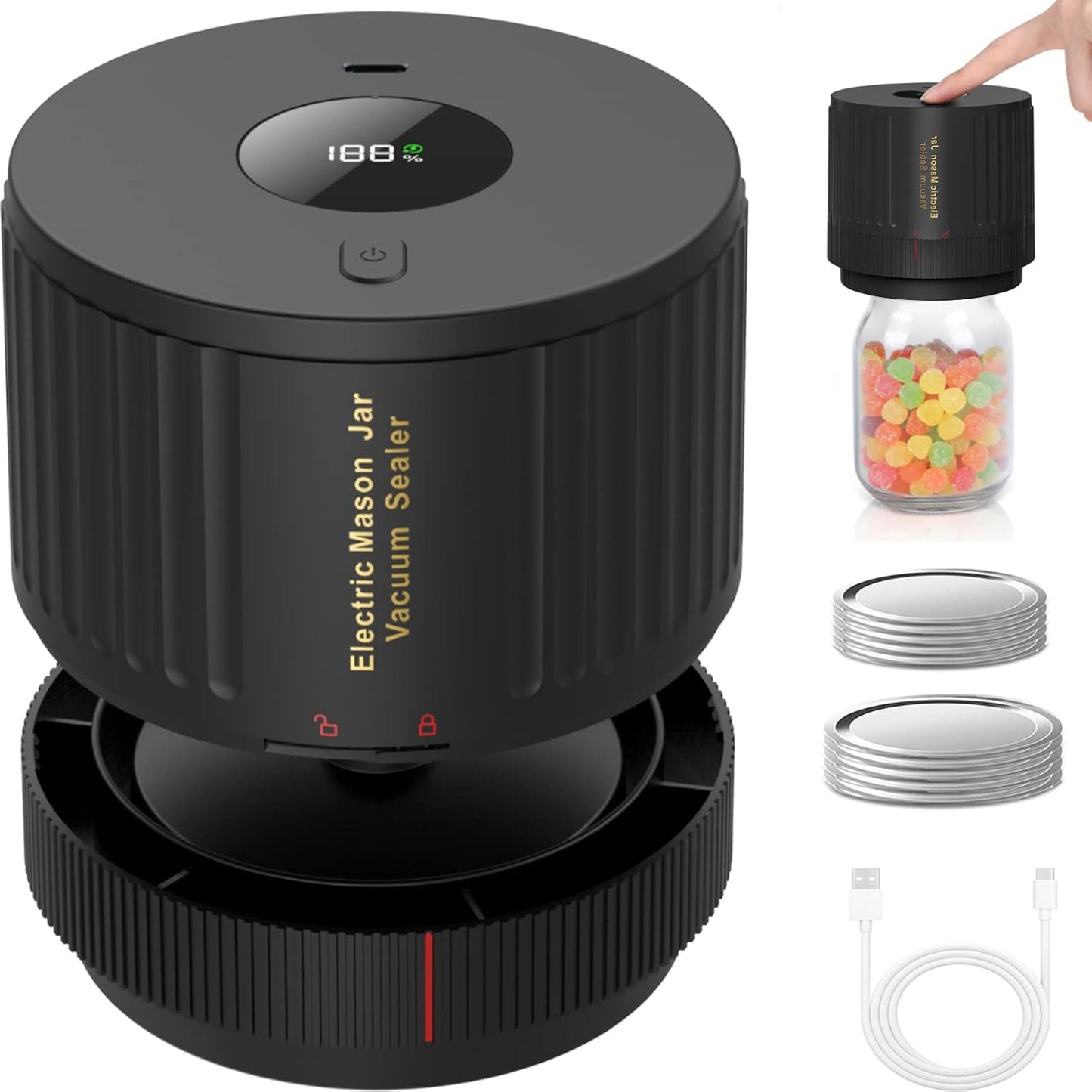 Skiennix Electric Mason Jar Vacuum Sealer Kit - 48-Piece Set with Lids & Rings for Wide Mouth Jars