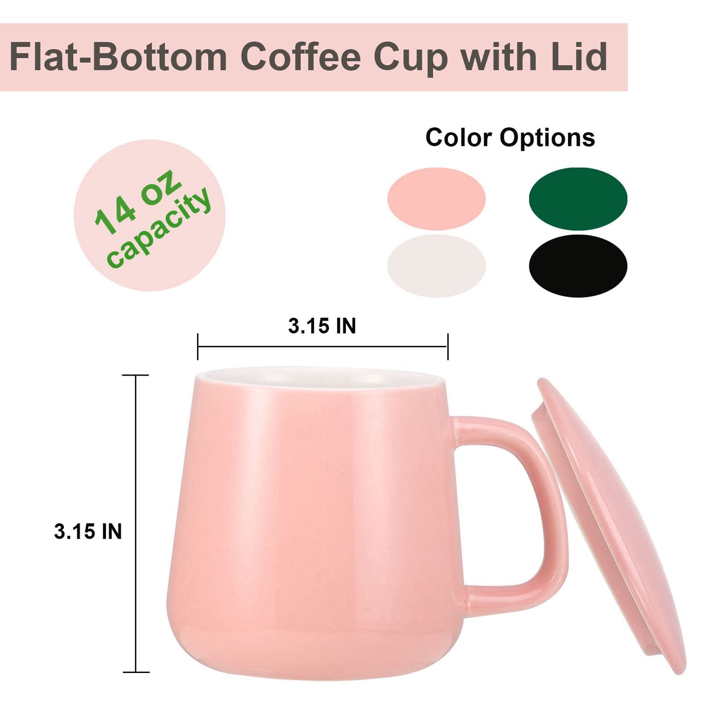 VOBAGA Coffee Cup with Lid and Flat-Bottom, 13 oz Tea Mug for Daily Use Warming Coffee &Tea (Pink)
