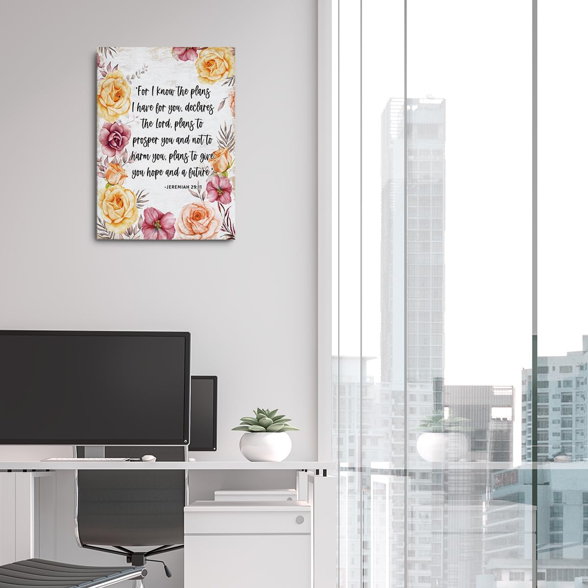 Skiennix Motivational Christian Wall Art - Inspirational Sunflower Canvas Decor for Home & Office | 11.4x15 Inch Framed