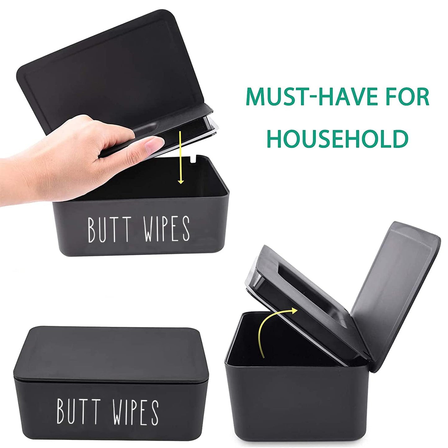 Moorfowl Butt Wipes Dispenser - Flushable Baby Wipes Holder | Compact 7.28" L x 4.80" W x 2.75" H, Black