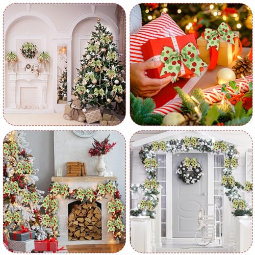 DIYDEC 12pcs Christmas Bows Ornaments 6.3 Inch Large Christmas Wreath Bows Red Green Xmas Tree Bow Glitter Dot Bows Ribbons Decoration for Garland Wedding Home Holiday Party