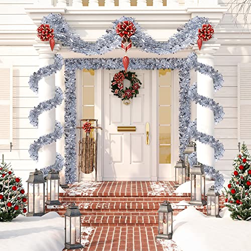 Sggvecsy Silver Christmas Tinsel Garland 49.2Ft Holiday Indoor Outdoor Decor