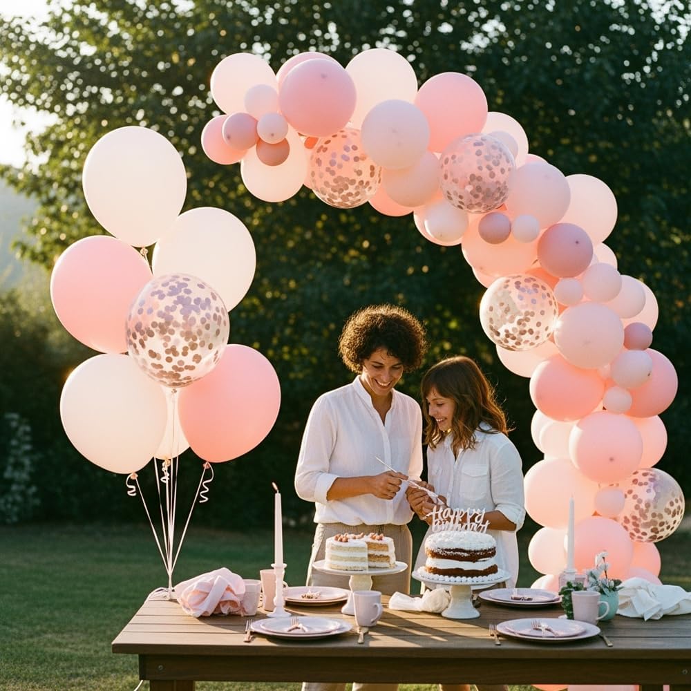 Skiennix 12-Inch Light Pink & White Balloons - Confetti Design for Weddings & Baby Showers