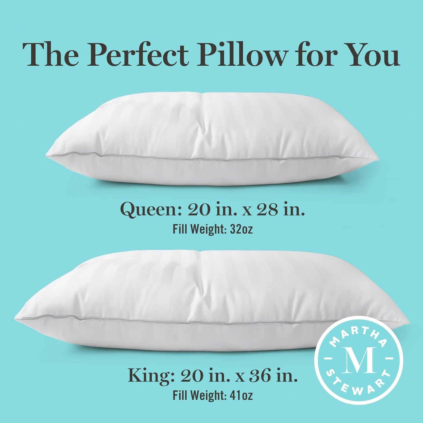 Martha Stewart Hotel Collection Pillow - 500 Thread Count Hypoallergenic Cotton | Set of 2 Queen Size