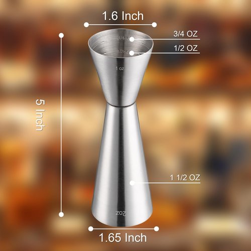 Briout Jigger for Bartending, Double Cocktail Jigger Japanese Premium 304 Food Grade Stainless Steel Jigger 2 OZ 1 OZ with Measurements Inside, Flat Edge Silver