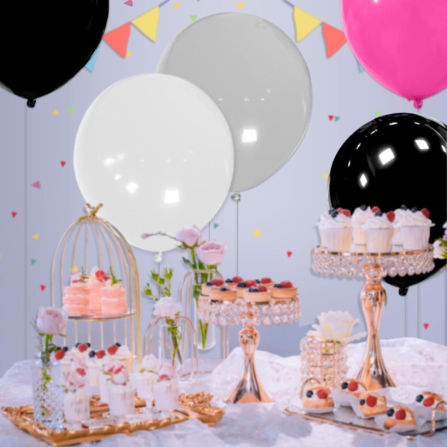 Skiennix 18-Inch Black Big Balloons - 32 Pcs Round Latex Party Decorations for Birthdays & Weddings