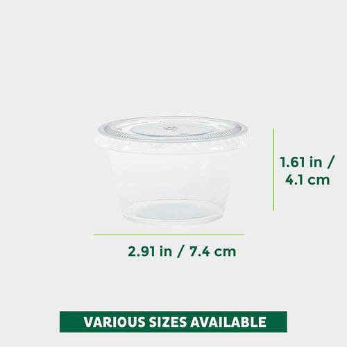 Freshware Portion Cups with Lids - 4-Ounce Plastic Containers for Souffle, Sauce, Snacks | 100 Sets, BPA Free