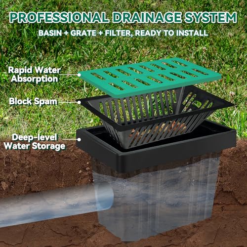 Jenoudar 21.6 x 13.9 x 15.7 Inch Catch Basin with Debris Filter Basket & Composite Grate