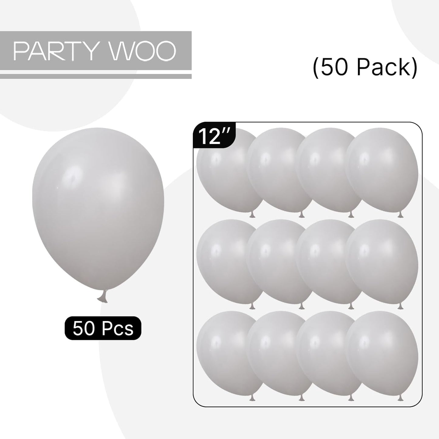 PartyWoo Gray Balloons - 50pcs 12 Inch Matte Gray Latex Helium Balloons for Celebrations