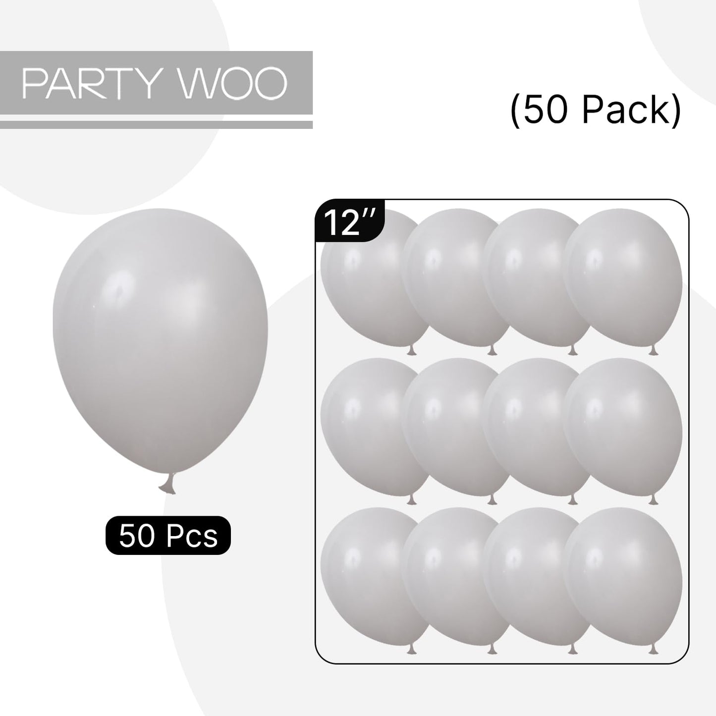 PartyWoo Gray Balloons 50pcs of 12 Inch Matte Gray Latex Helium Balloon for Baby Shower Graduation Wedding Anniversary Bachelorette Retirement Birthday Gender Reveal Party Decorations Gray-Y71