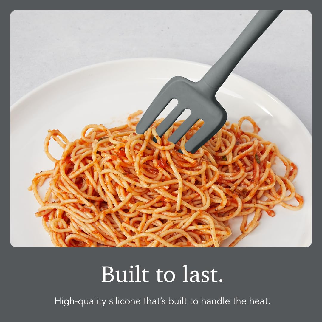 Tovolo Flex Core Silicone Fork Charcoal Gray Large Cooking Fork for Spaghetti Twirling Mixing Shredding, Heat Resistant Silicone Fork Kitchen Utensil, BPA Free Spaghetti Twirling and Cooking Fork