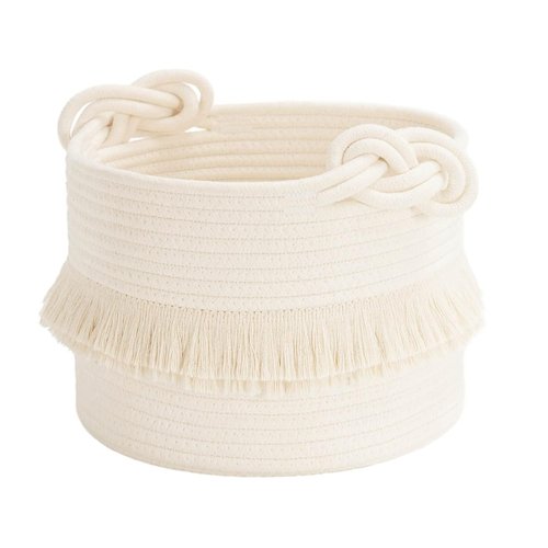 CherryNow Woven Storage Baskets - 9.5'' x 7'' Cotton Rope Hamper for Diapers, Blankets & More | Off-White with Cute Tassel