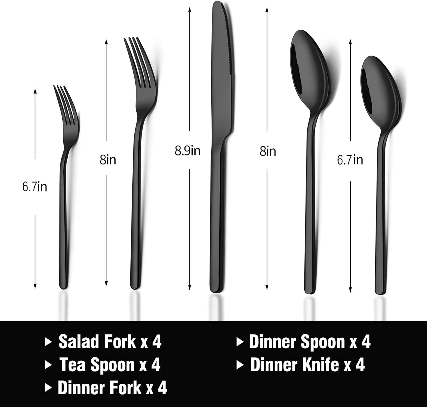 KINGSTONE 20-Piece Black Silverware Set - Elegant 18/10 Stainless Steel Flatware for Home & Restaurant