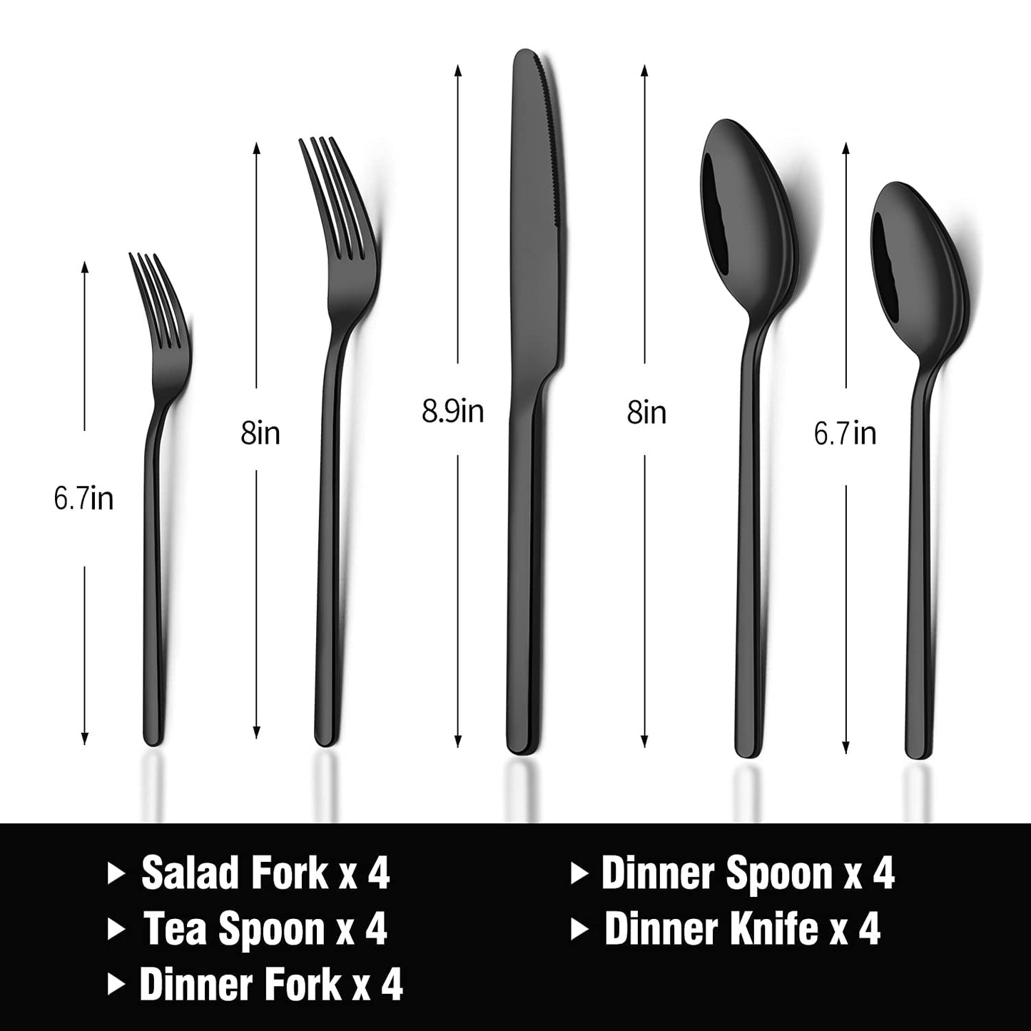 KINGSTONE Black Silverware Set, 20-Piece Flatware Set for 4, 18/10 Stainless Steel Cutlery for Home Kitchen and Restaurant